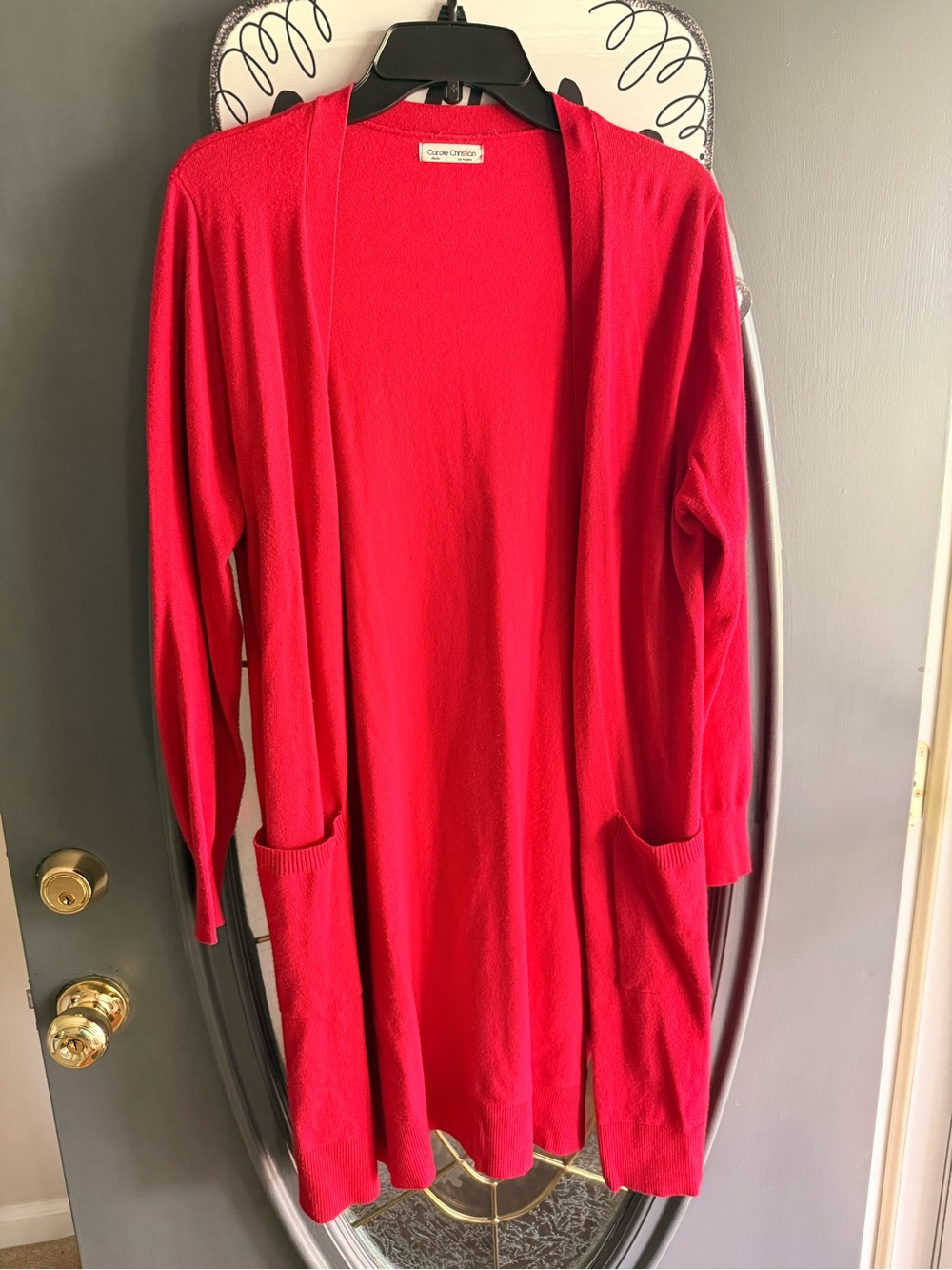 Open-Front Long Cardigan - Bright Red